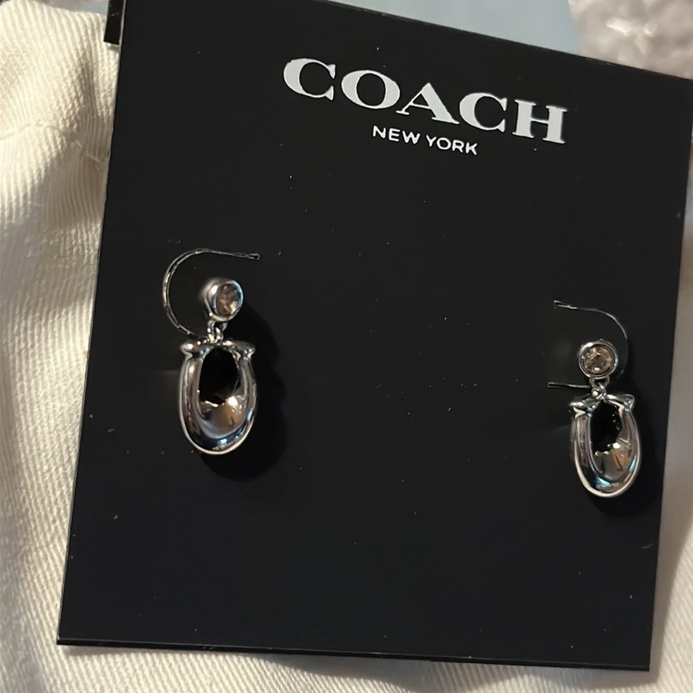 Silver Coach Post Earrings - Dangling “C” - pretty and petite - new/ gift bag - Picture 3 of 7